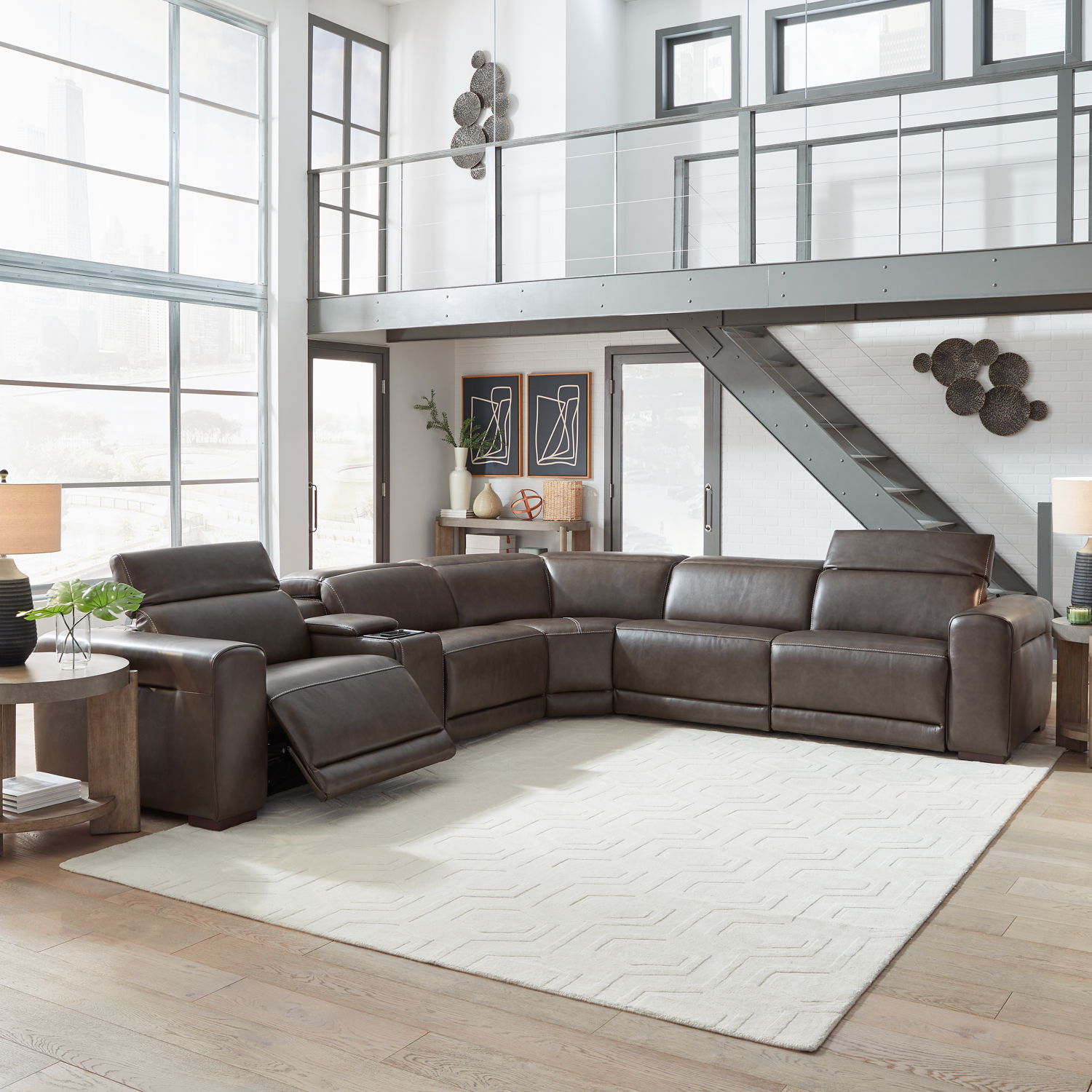 Deacon - 6 Piece Sectional - Boston Charcoal Leather - Hornell Furniture Outlet