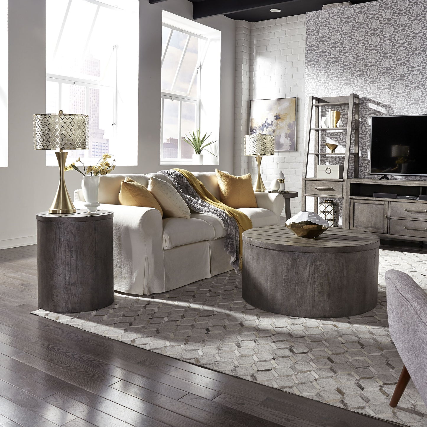 Modern Farmhouse - 3 Piece Table Set - Charcoal - Drum Tables - Hornell Furniture Outlet