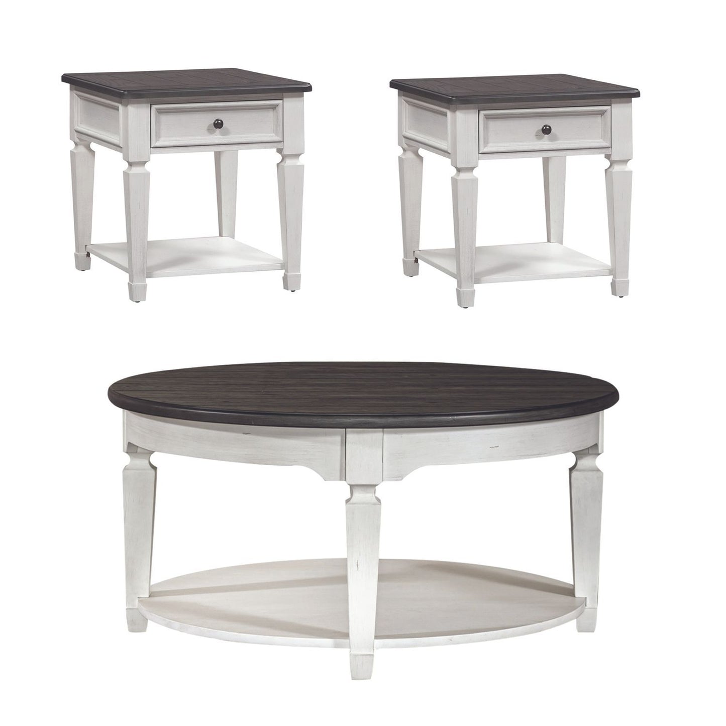 Allyson Park - 3 Piece Living Room Set (Round Cocktail Table) - White - Hornell Furniture Outlet