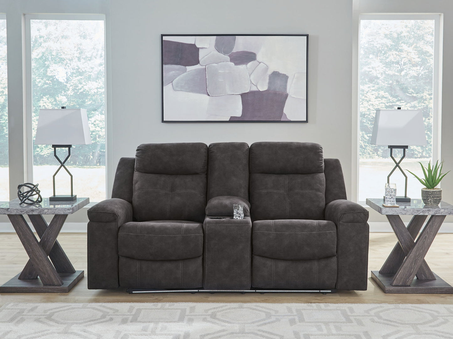 Brysonview - Double Reclining Loveseat With Console - Charcoal - Hornell Furniture Outlet