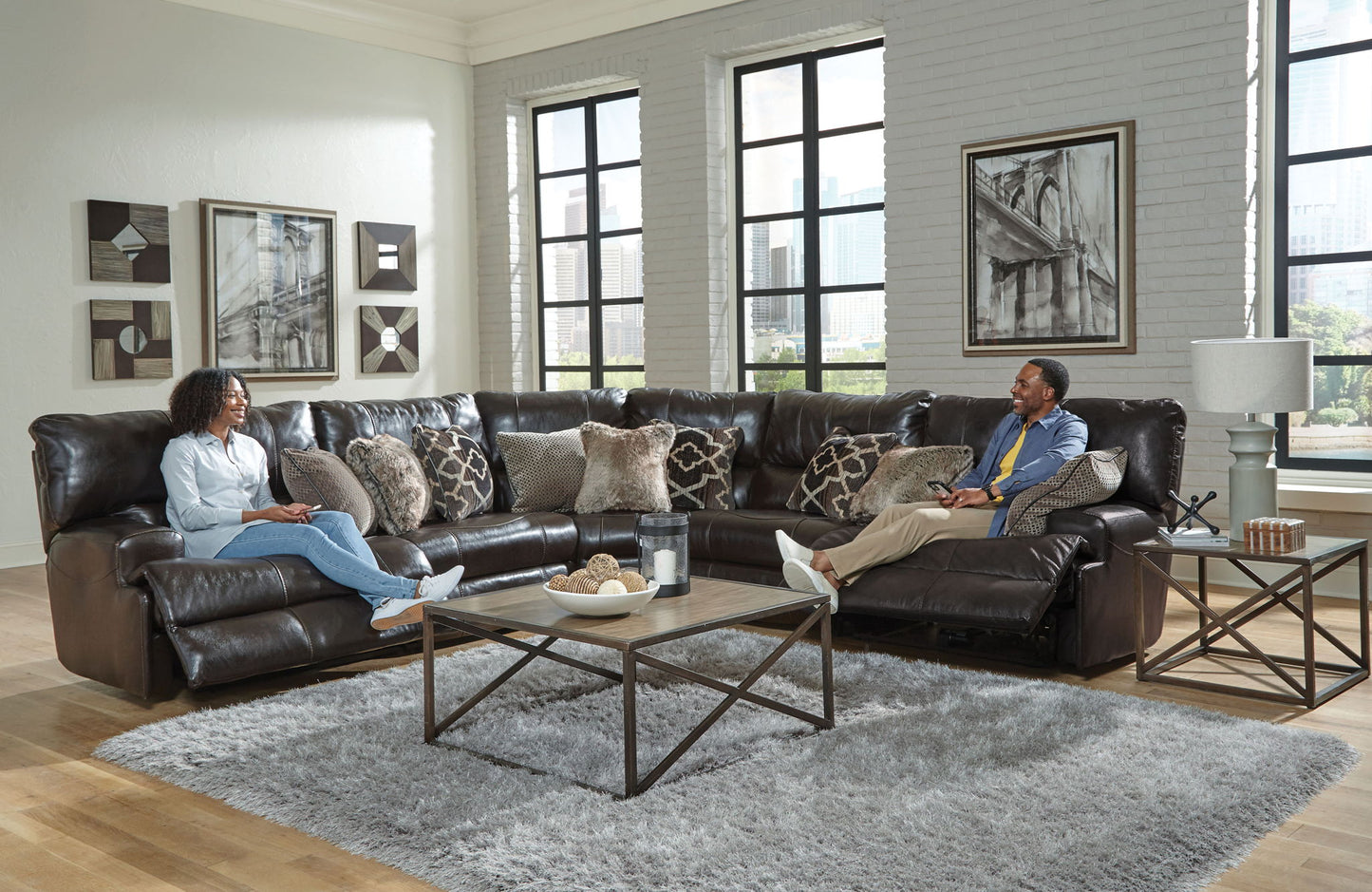 Como - 5 Piece Italian Leather Match Reclining Sectional - Hornell Furniture Outlet
