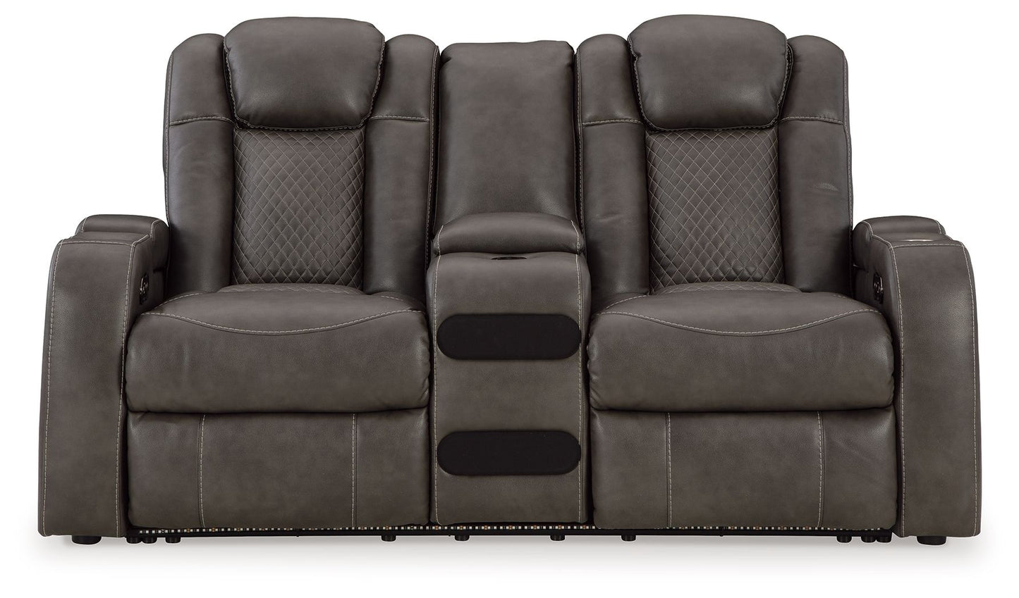 Fyne - dyme - Power Reclining Loveseat With Console/Adj Hdrst - Hornell Furniture Outlet