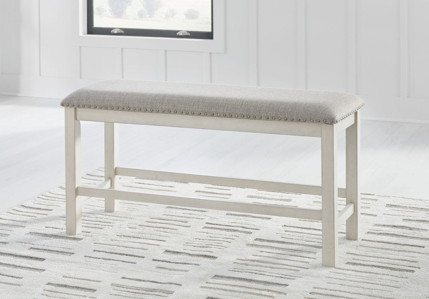 Robbinsdale - Antique White - Dbl Counter Height Upholstered Dining Bench - Hornell Furniture Outlet