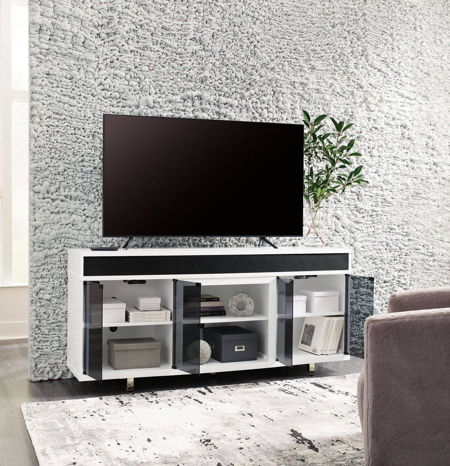 Gardoni - White / Black - XL TV Stand With Fireplace Option - Hornell Furniture Outlet