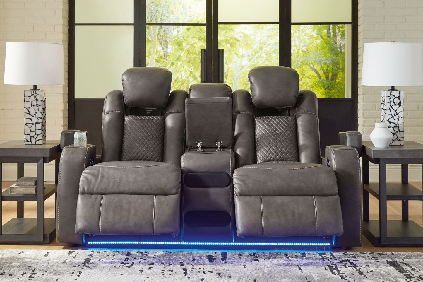 Fyne - dyme - Power Reclining Loveseat With Console/Adj Hdrst - Hornell Furniture Outlet