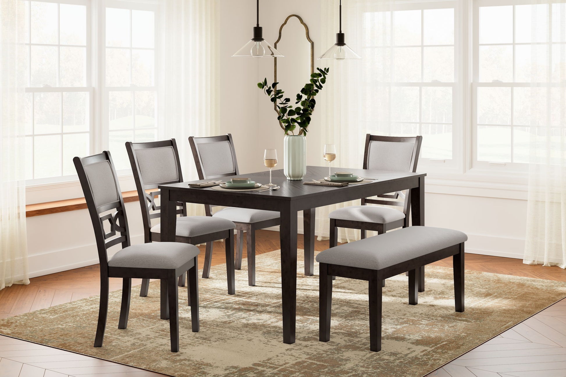 Langwest - Brown - Dining Room Table Set (Set of 6) - Hornell Furniture Outlet