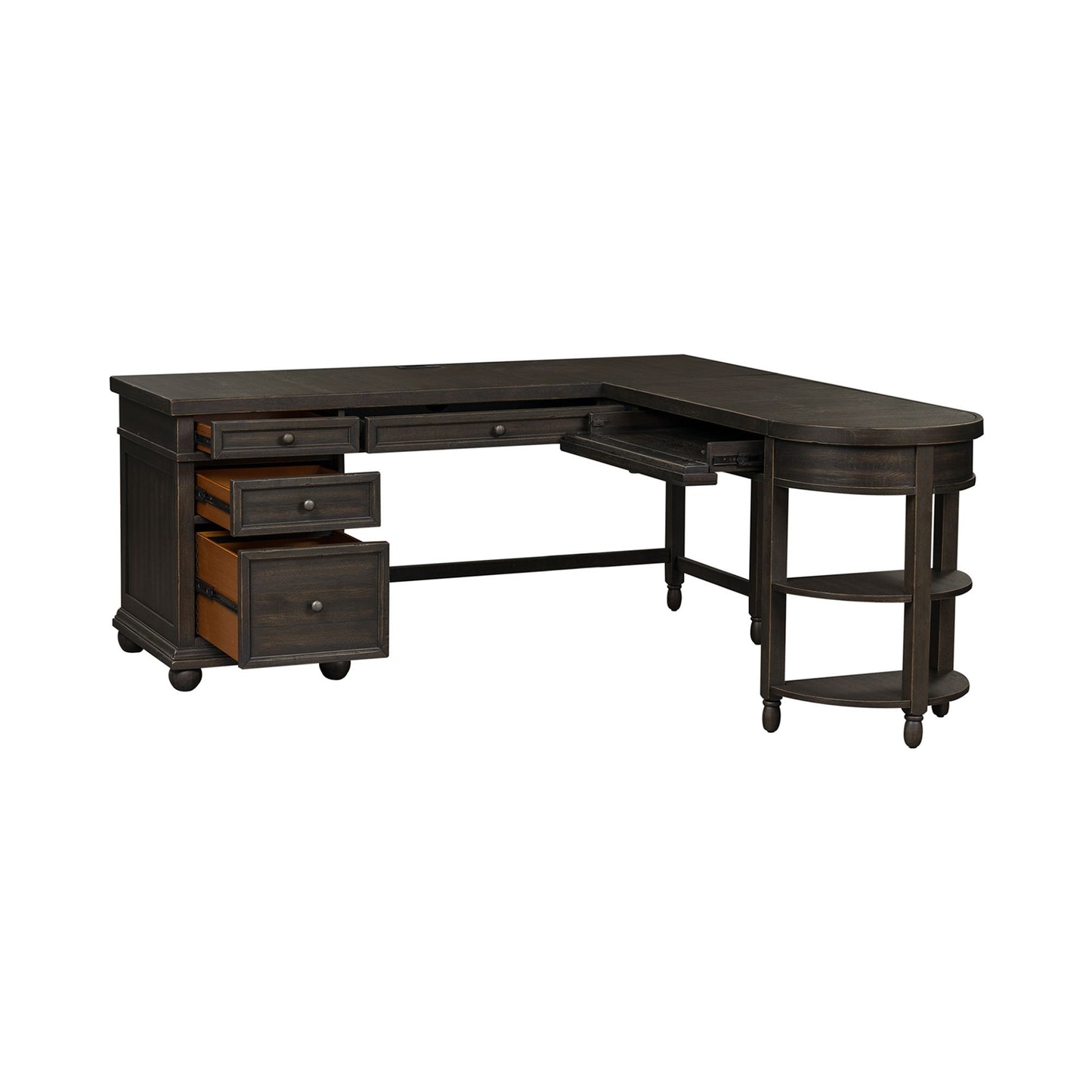 Harvest Home - L Shaped Desk Set With Hutch - Black - Hornell Furniture Outlet