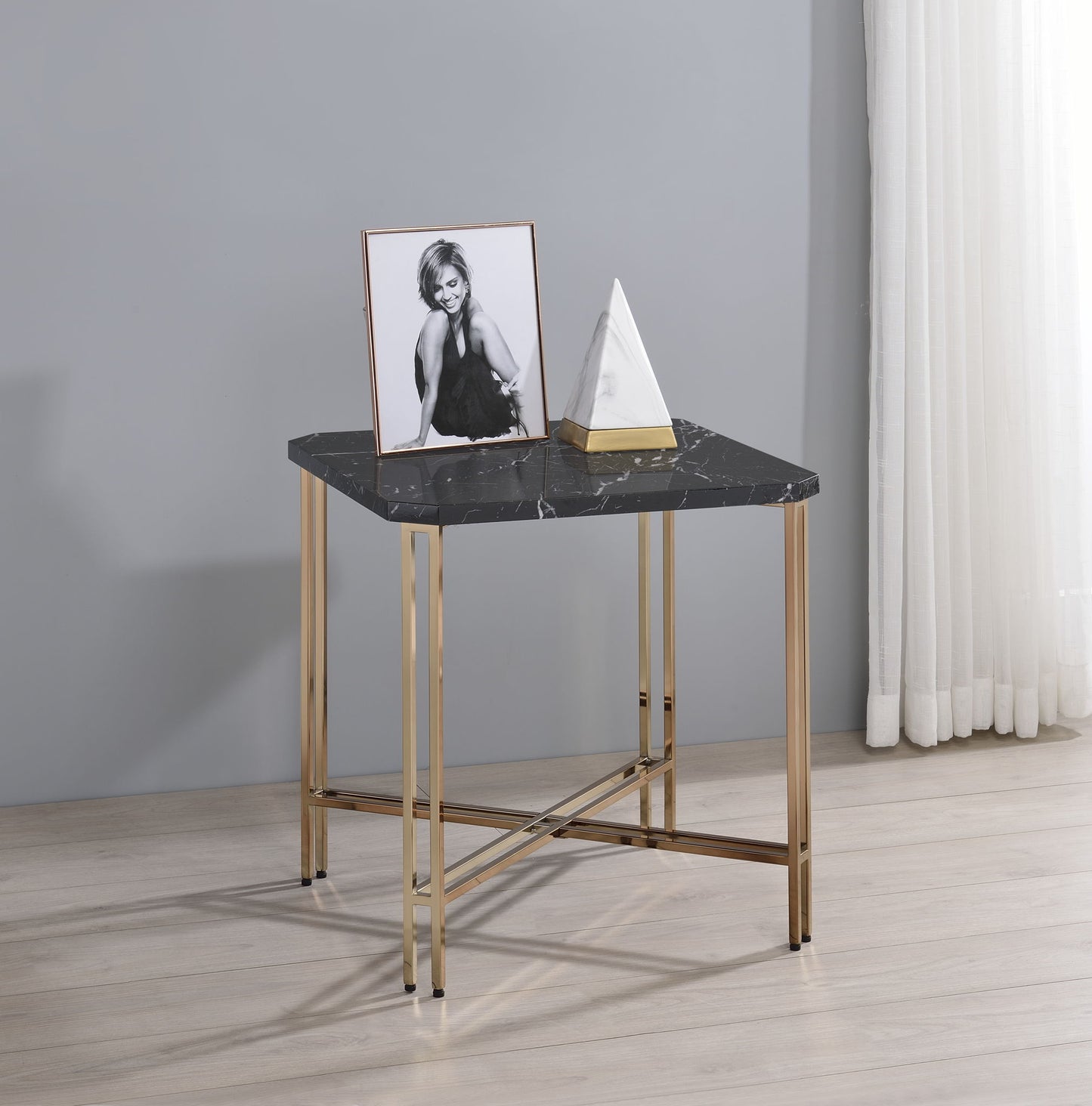 Daxton - Square End Table With Faux Marble Top - Black - Hornell Furniture Outlet