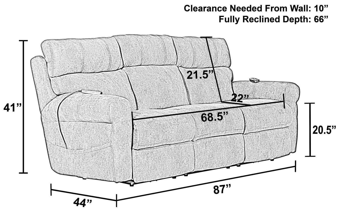 Tranquility - Power Headrest Power Lay Flat Reclining Sofa With DDT / CR3 Heat / Massage / Lumbar - Pewter - Hornell Furniture Outlet