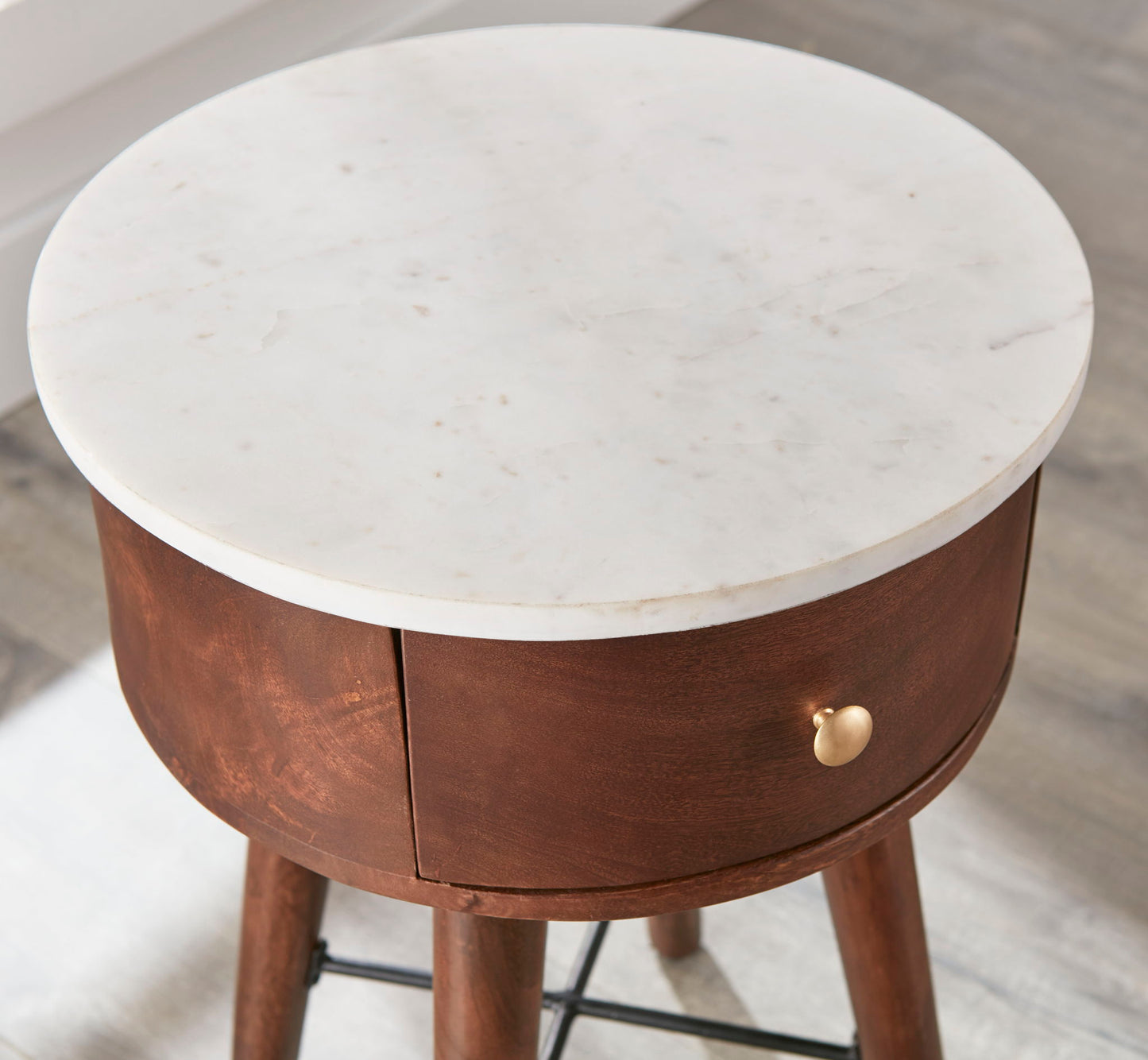 Bangalore - White Marble Top Round End Table - White - Hornell Furniture Outlet