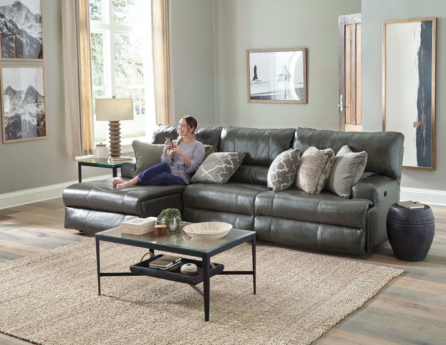 Como - 3 Piece Italian Leather Match Reclining Sectional - Hornell Furniture Outlet