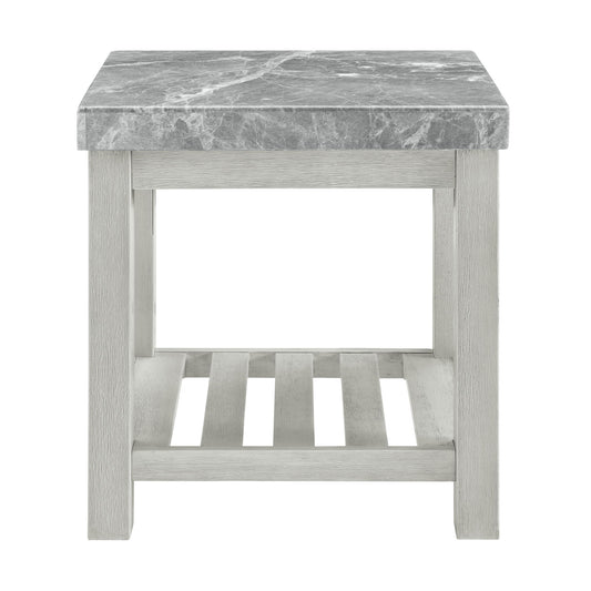 Canova - Gray Marble Top End Table - White - Hornell Furniture Outlet
