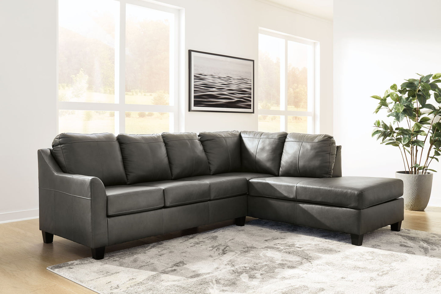 Valderno - Fog - 2 - Piece Sectional With Raf Corner Chaise - Hornell Furniture Outlet