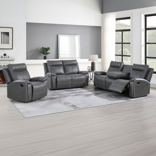 Gaston - 3 Piece Manual Reclining Set - Gray - Hornell Furniture Outlet