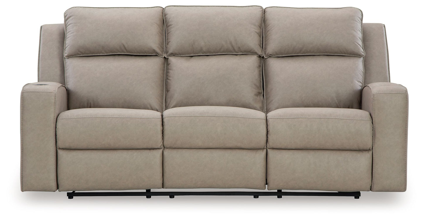 Lavenhorne - Pebble - Rec Sofa W/Drop Down Table - Hornell Furniture Outlet