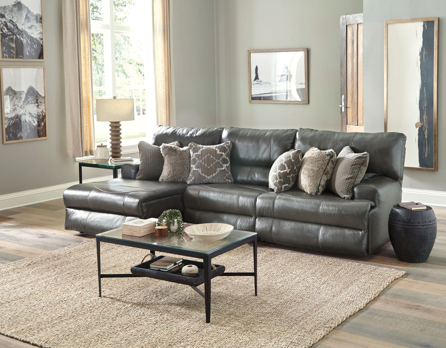 Como - 3 Piece Italian Leather Match Reclining Sectional - Hornell Furniture Outlet