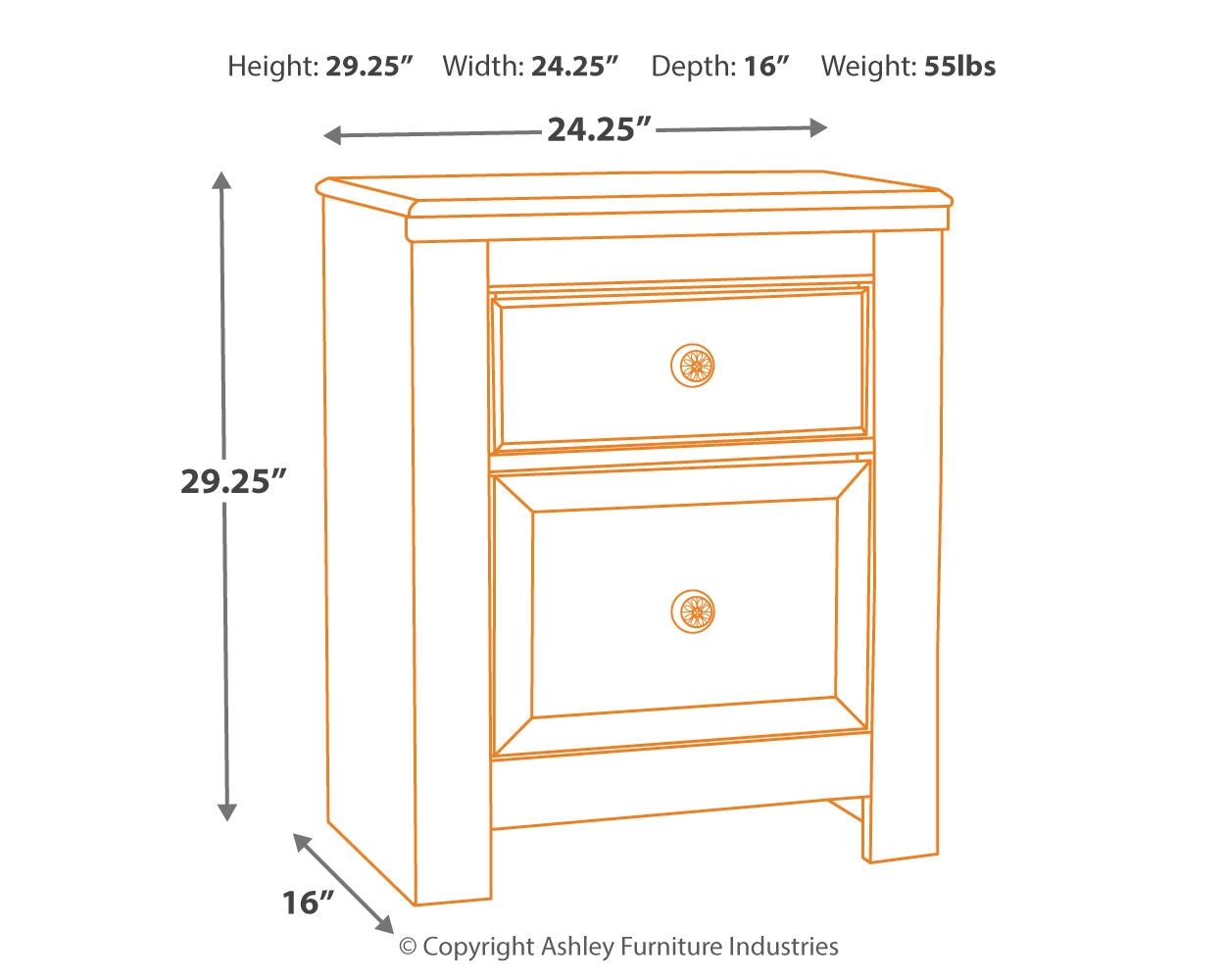 Paxberry - Whitewash - Two Drawer Night Stand - Hornell Furniture Outlet