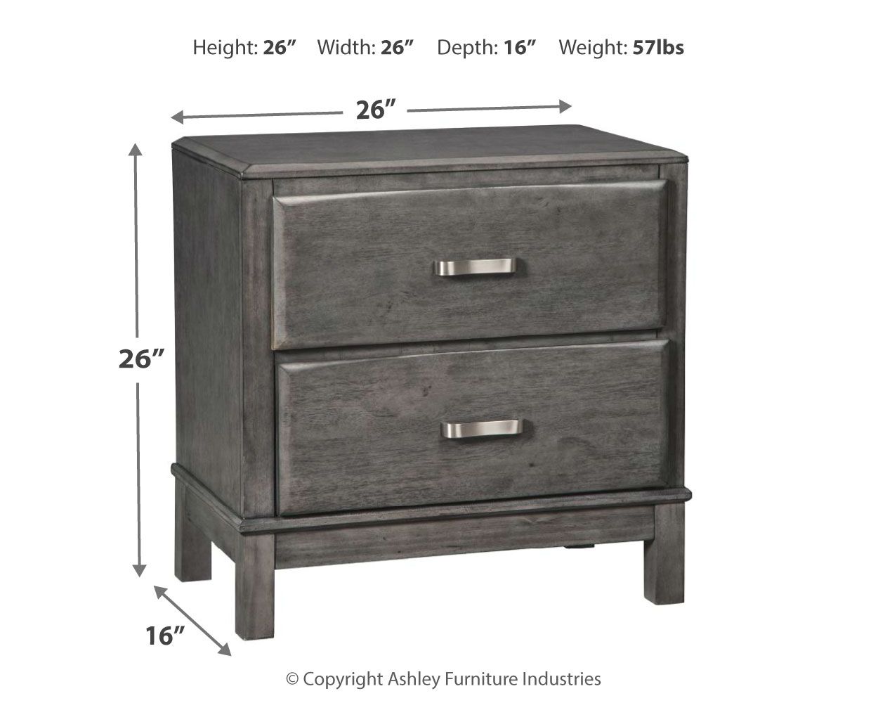 Caitbrook - Gray - Two Drawer Night Stand - Hornell Furniture Outlet