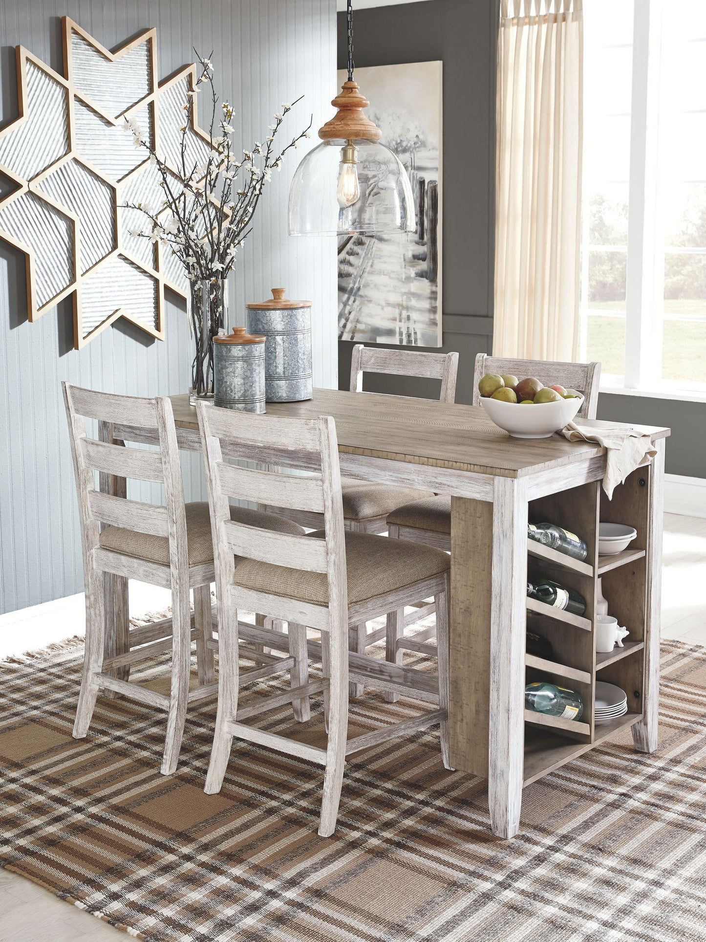 Skempton - White - Rectangular Counter Table With Storage - Hornell Furniture Outlet