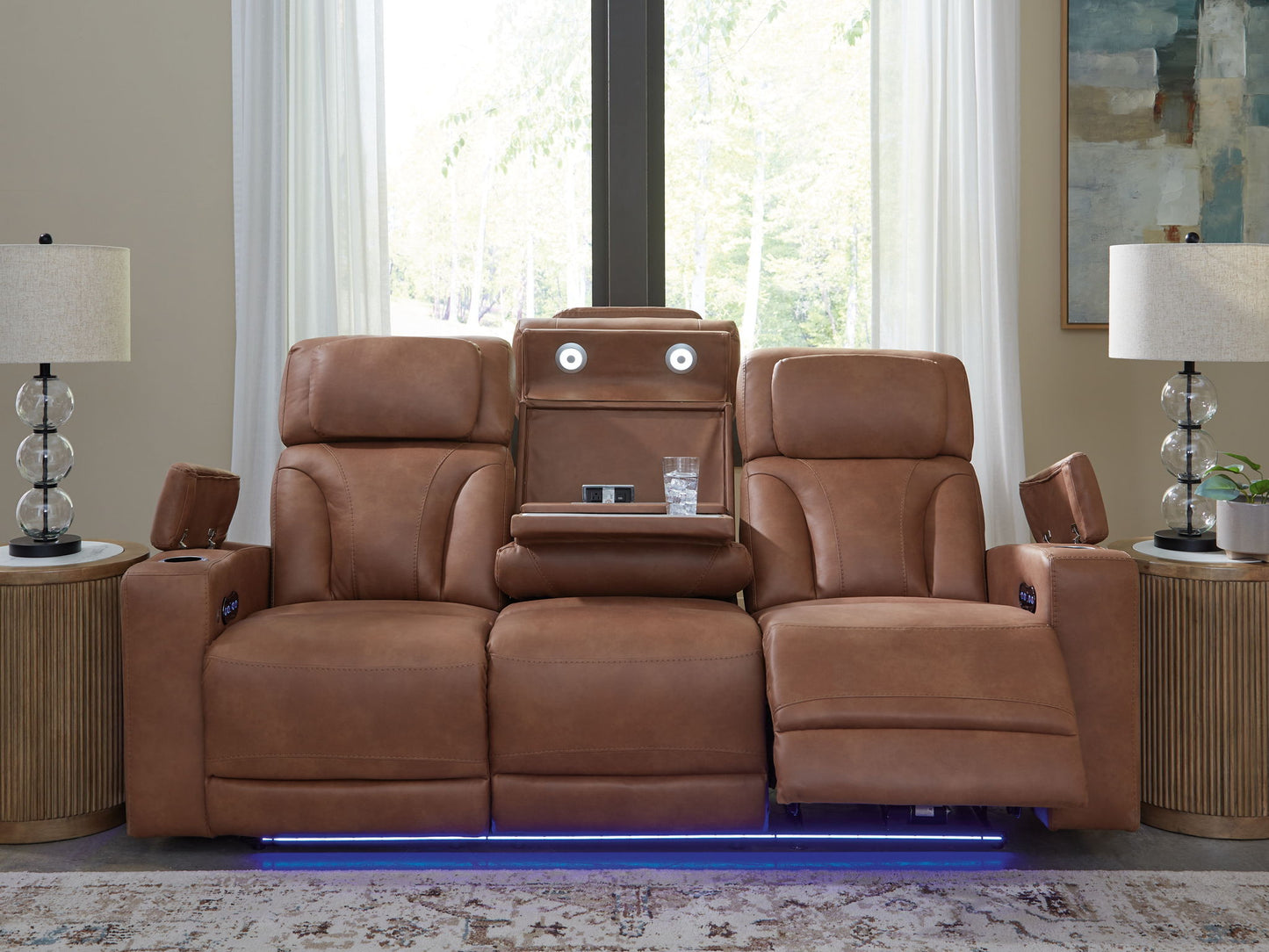 Clean - Slate - Caramel - Power Reclining Sofa / Adj Headrest - Hornell Furniture Outlet