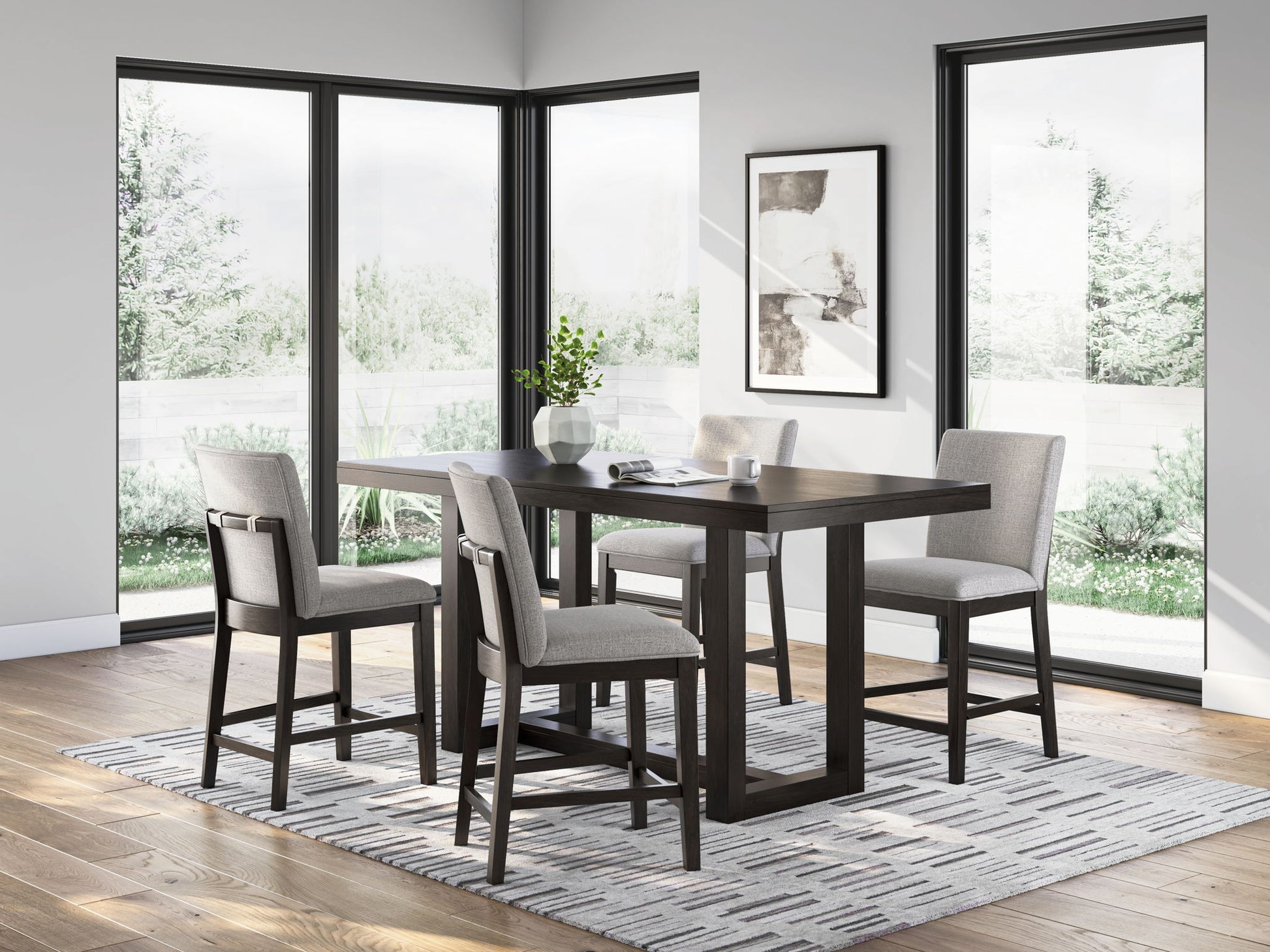Neymorton - Dark Grayish Brown - 5 Pc. - Rectangular Dining Room Counter Table, 4 Barstools - Hornell Furniture Outlet