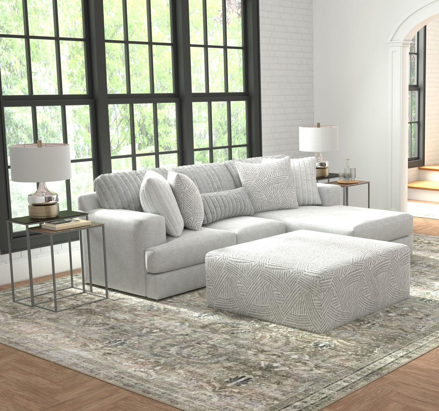 Logan - Upholstered Sectional With Comfort Coil Seating - 46" Cocktail Ottoman And Accent Pillows Included - Hornell Furniture Outlet