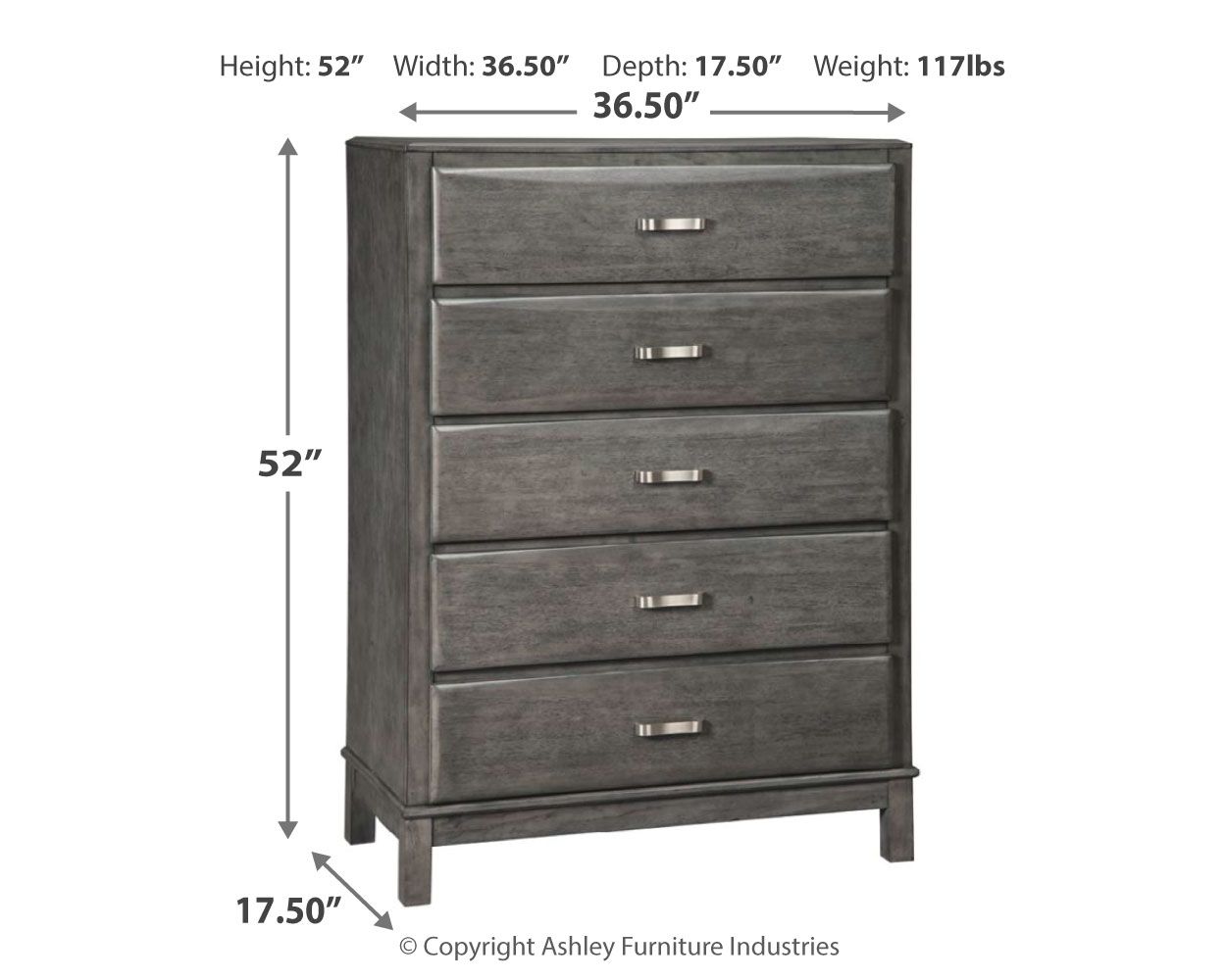 Caitbrook - Gray - Five Drawer Chest - Hornell Furniture Outlet
