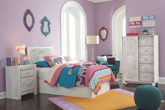 Paxberry - Whitewash - Twin Panel Headboard with Bolt on Bed Frame - Hornell Furniture Outlet