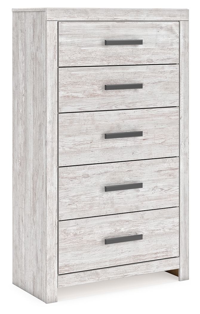 Cayboni - Whitewash - Five Drawer Chest - Hornell Furniture Outlet