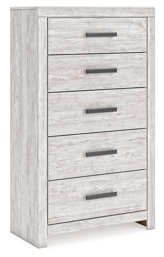 Cayboni - Whitewash - Five Drawer Chest - Hornell Furniture Outlet
