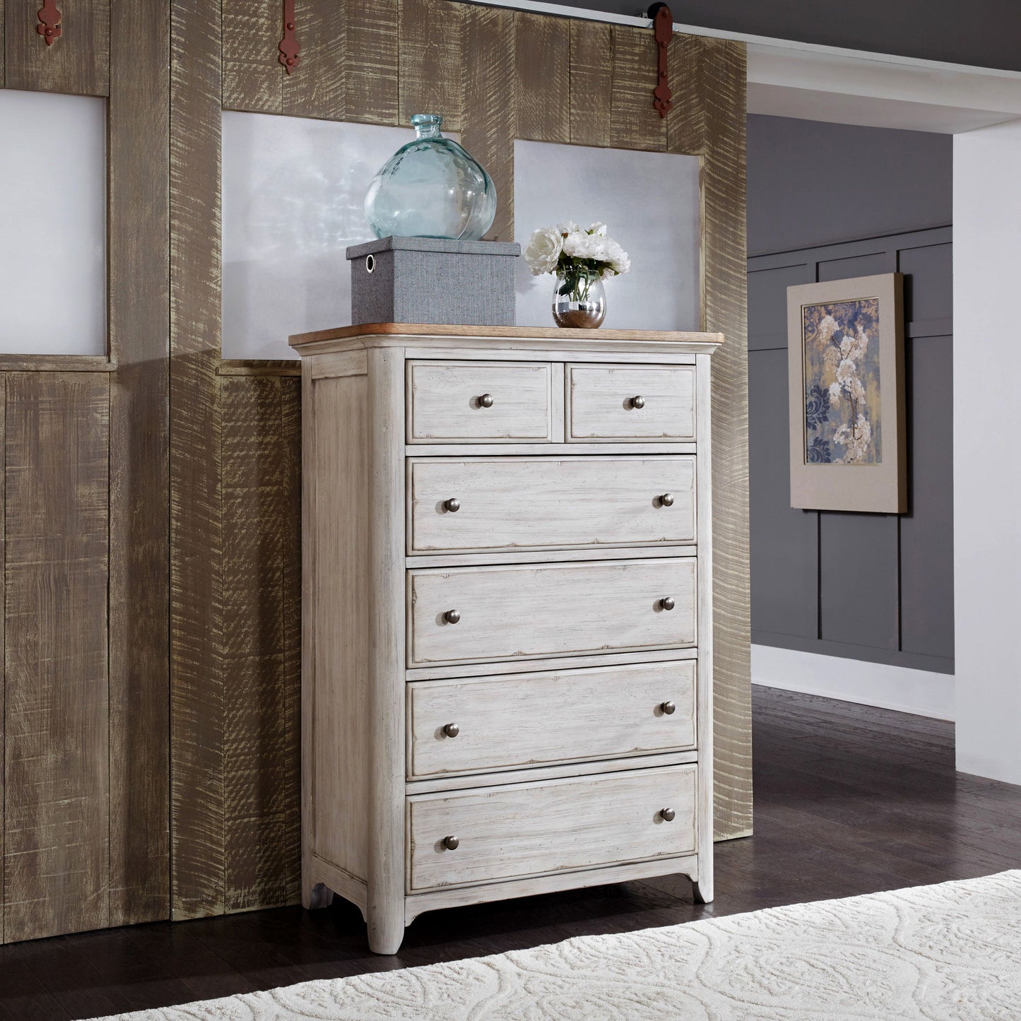 Farmhouse Reimagined - 5 Drawer Chest - White - Hornell Furniture Outlet