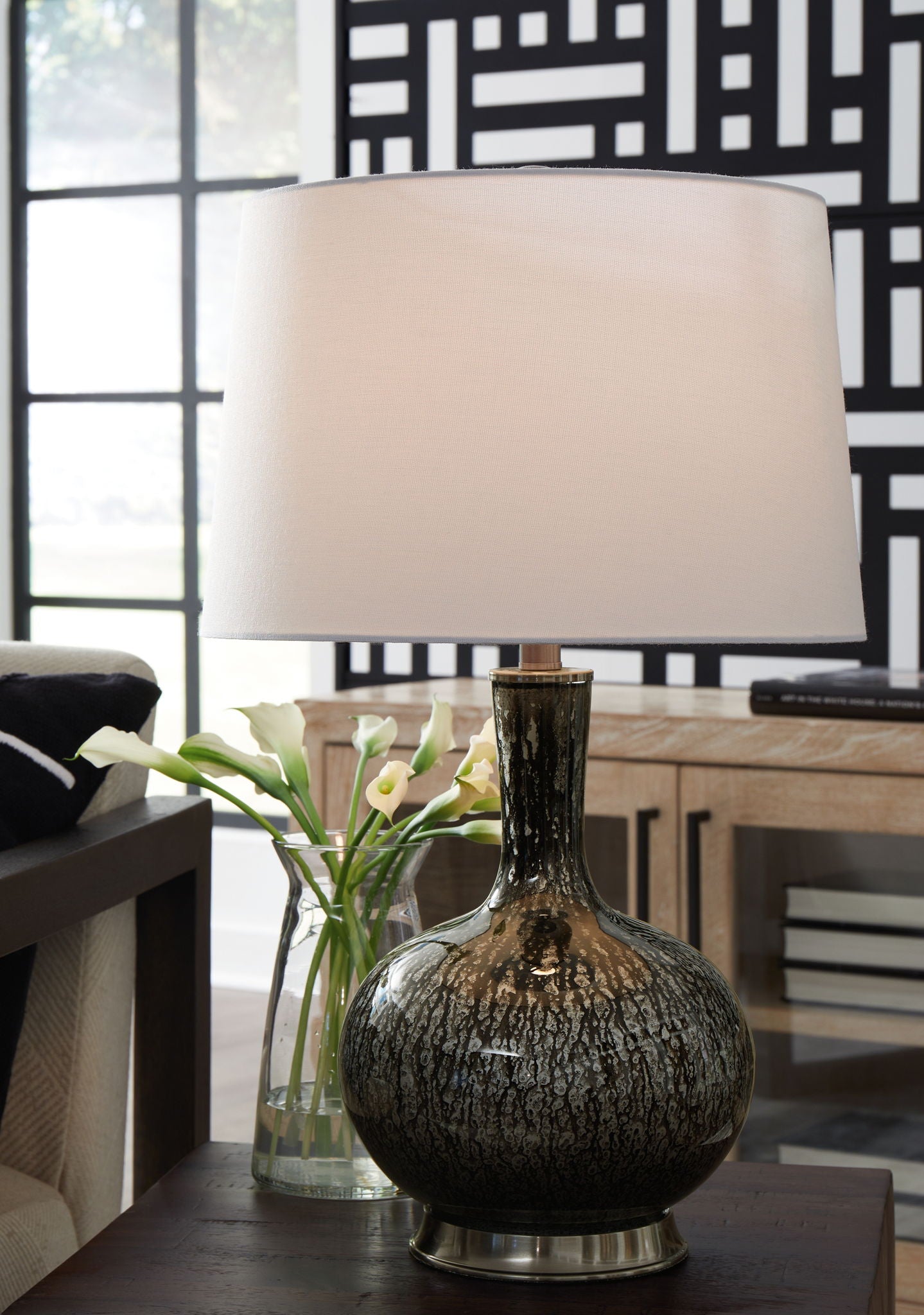 Tenslow - Antique Black - Glass Table Lamp - Hornell Furniture Outlet