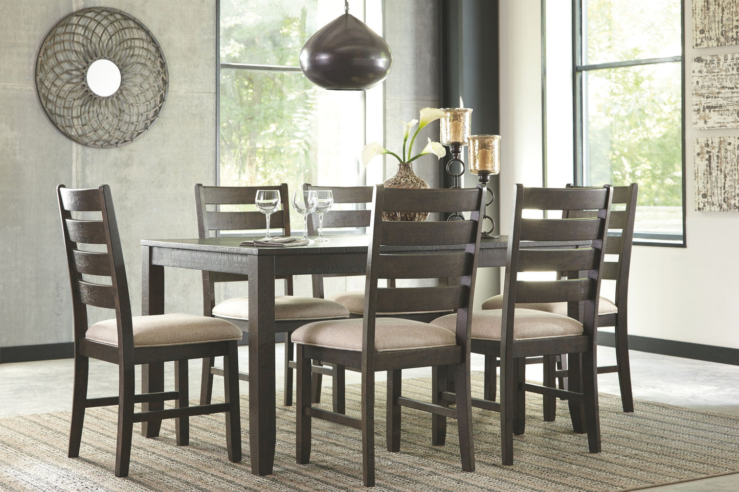 Rokane - Brown - Dining Room Table Set (Set of 7) - Hornell Furniture Outlet