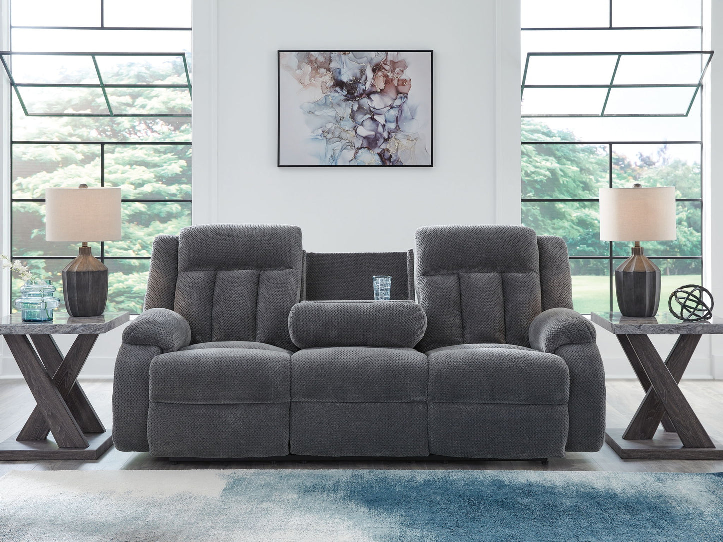 Observation - Steel - Reclining Power Sofa With Drop Down Table - Hornell Furniture Outlet