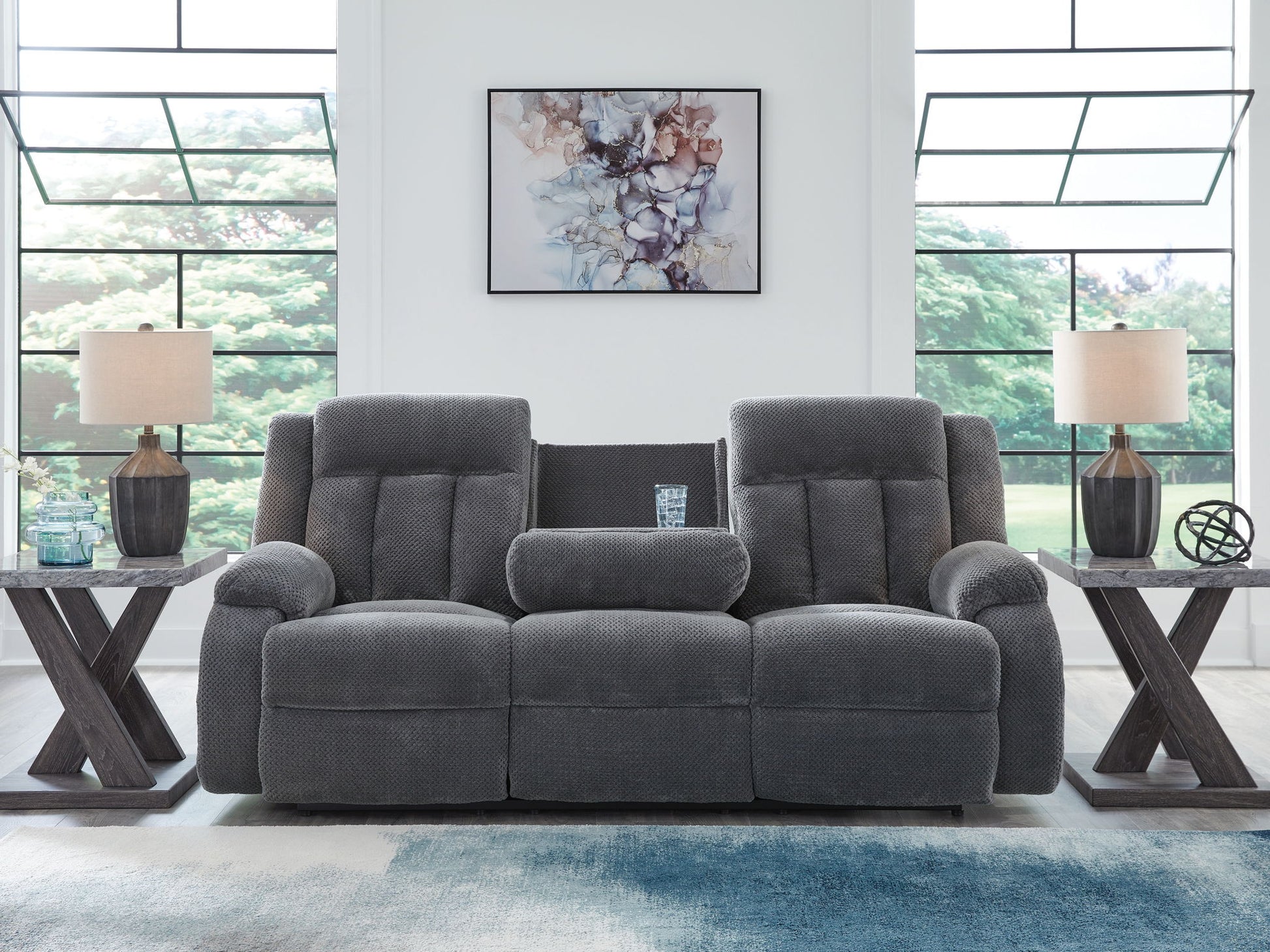 Observation - Steel - Reclining Power Sofa With Drop Down Table - Hornell Furniture Outlet
