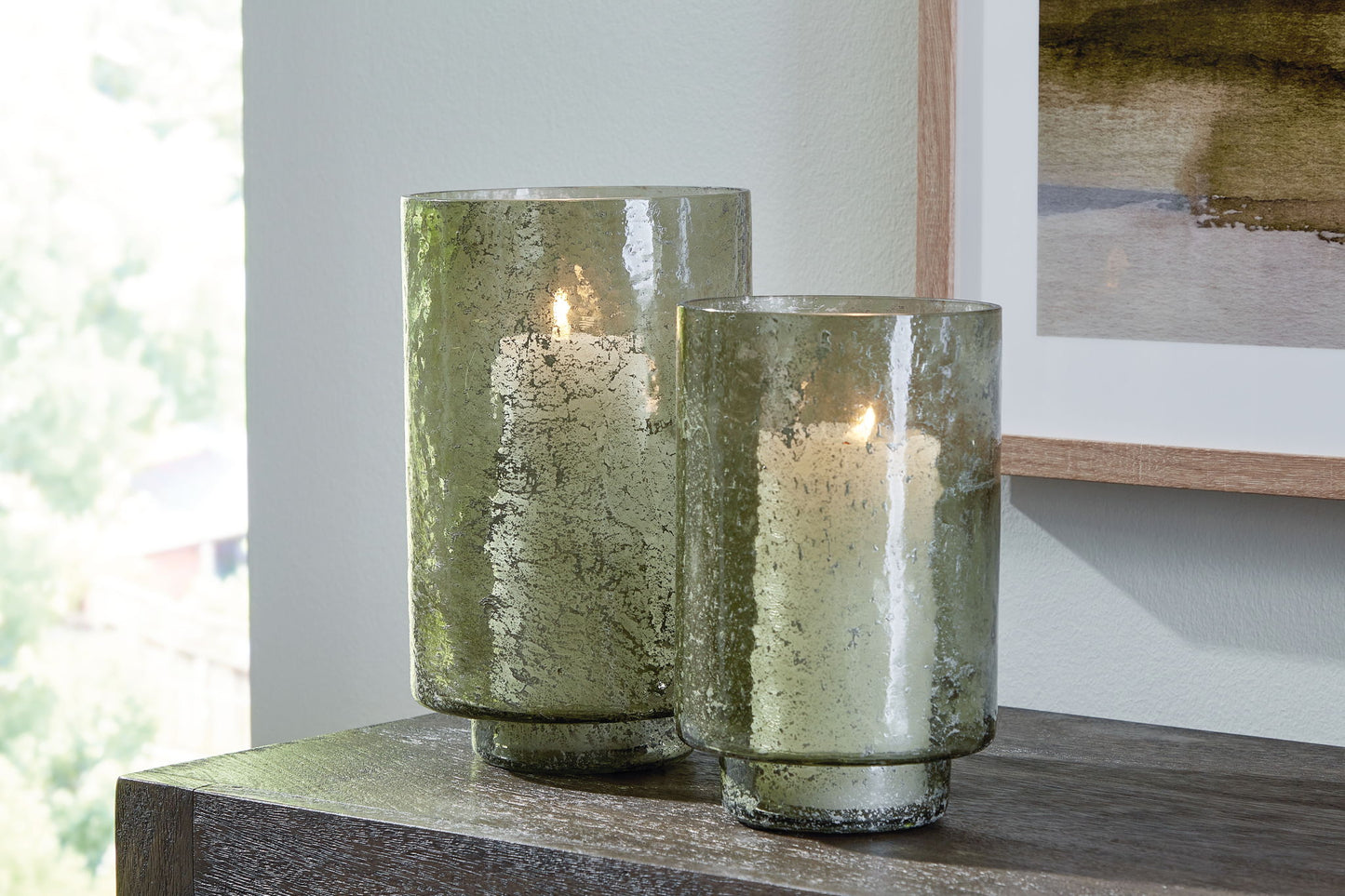 Clarkton - Green - Candle Holder Set (Set of 2) - Hornell Furniture Outlet