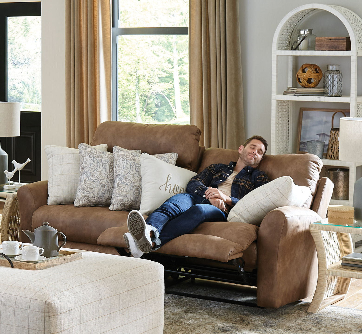 Justine - Lay Flat Reclining Sofa - Burlap - Hornell Furniture Outlet