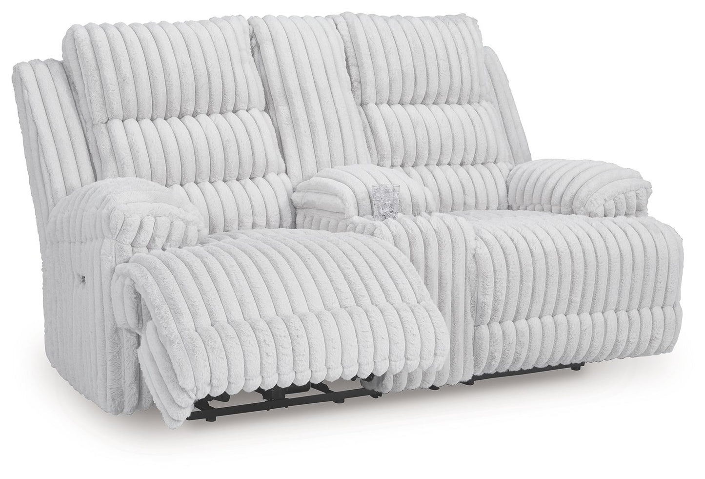 Rhines Falls - Alloy - Double Reclining Power Loveseat With Console - Hornell Furniture Outlet