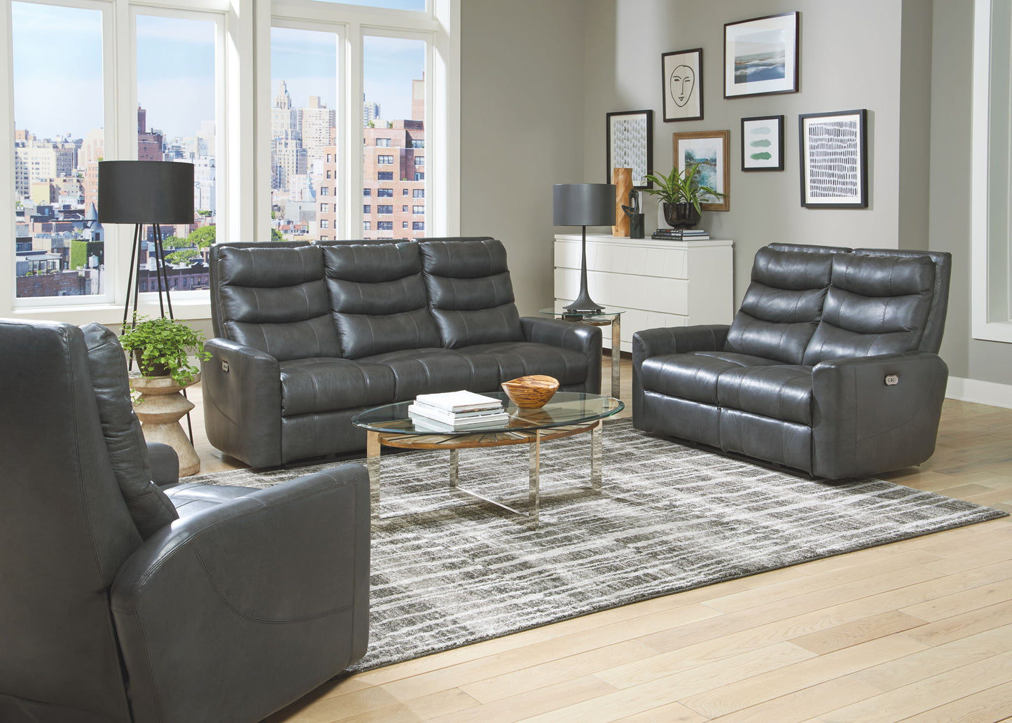 Bosa - Leather Power Reclining Sofa - Charcoal - Hornell Furniture Outlet