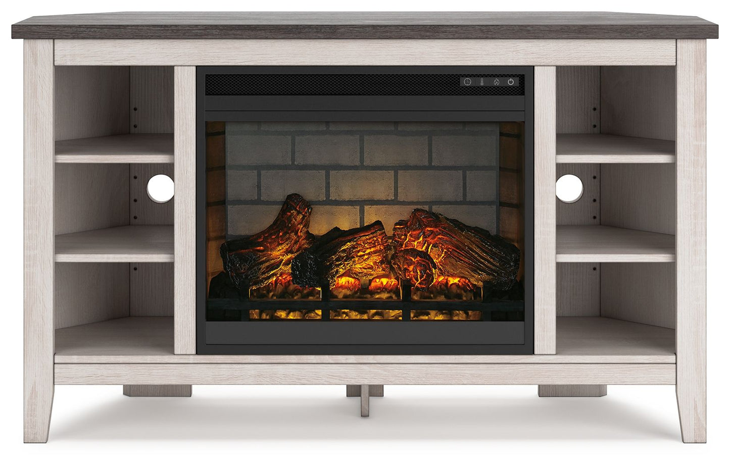 Dorrinson - Corner TV Stand With Fireplace Insert - Hornell Furniture Outlet