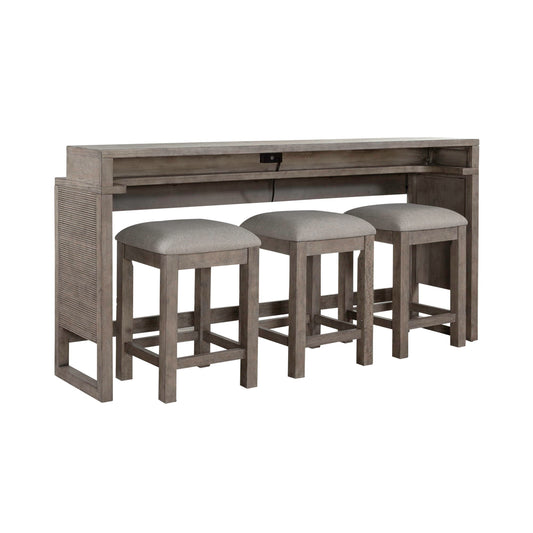 Bartlett Field - 4 Piece Living Room Set (Console Bar Table & 3 Console Stools) - Gray - Hornell Furniture Outlet