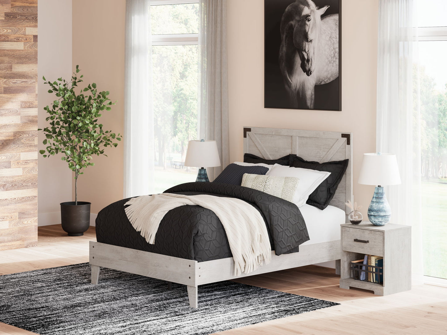Shawburn - Platform Bed With Crossbuck Panel Headboard - Hornell Furniture Outlet