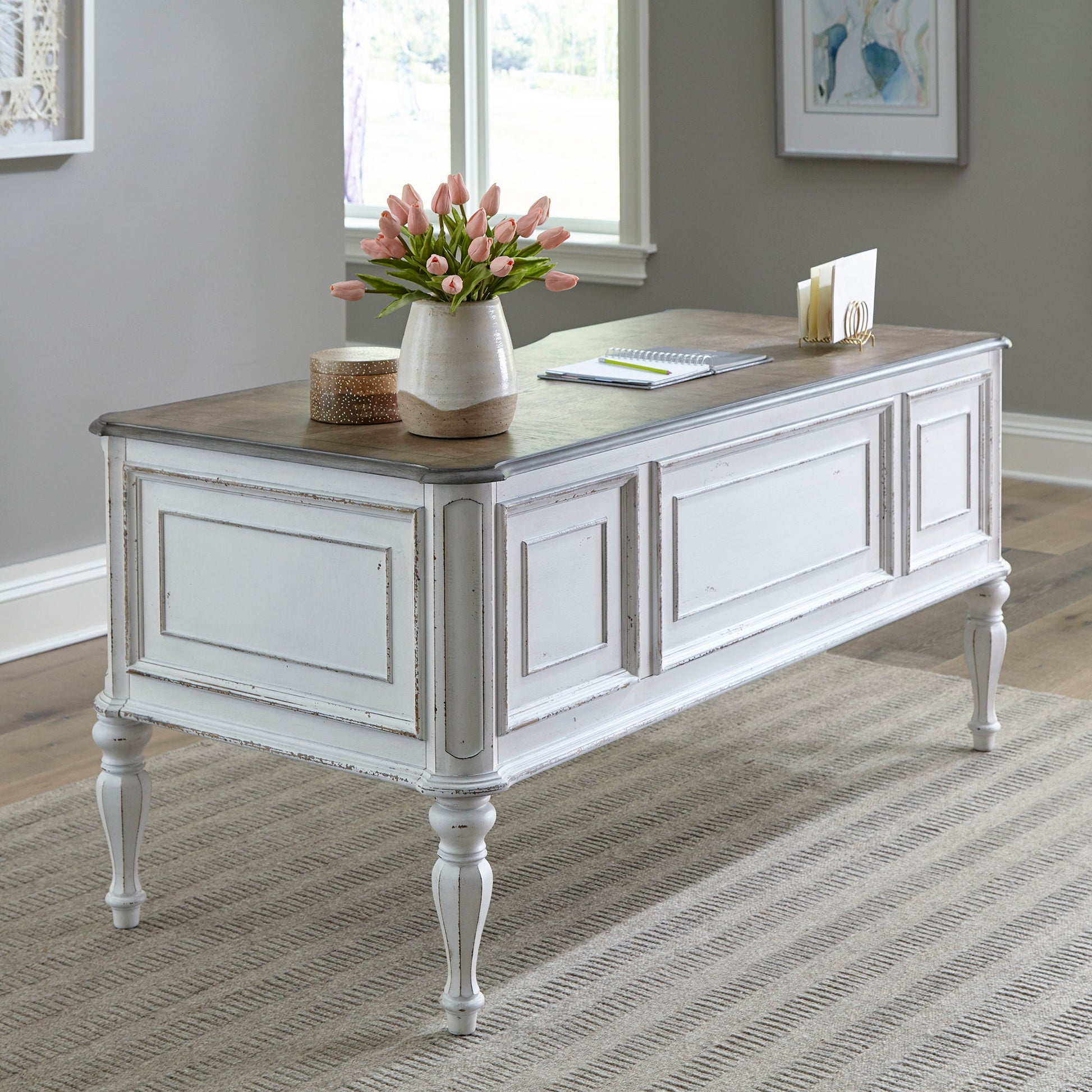 Magnolia Manor - Writing Desk - Antique White & Weathered Bark - Hornell Furniture Outlet