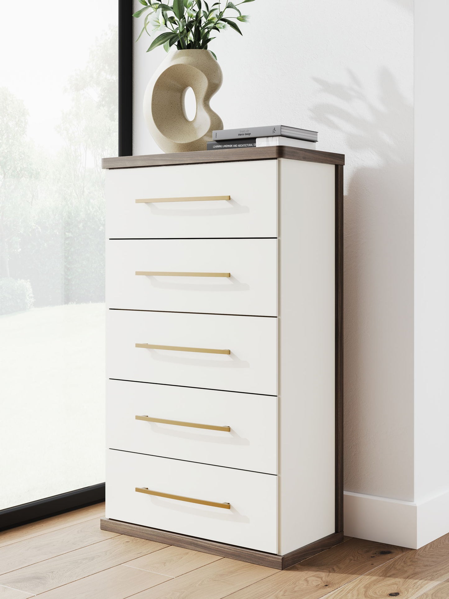 Kendanport - Brown / White - Five Drawer Chest - Hornell Furniture Outlet