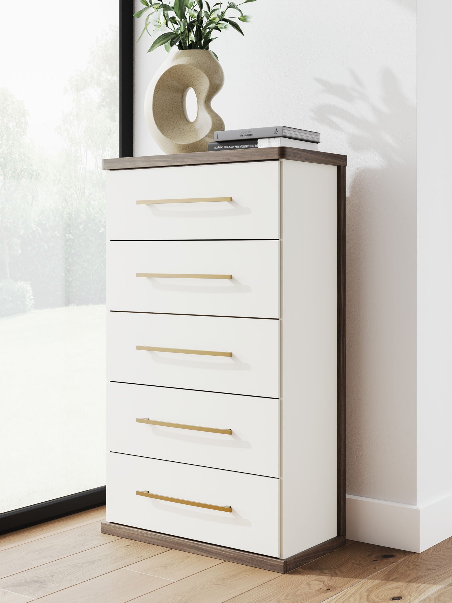 Kendanport - Brown / White - Five Drawer Chest - Hornell Furniture Outlet