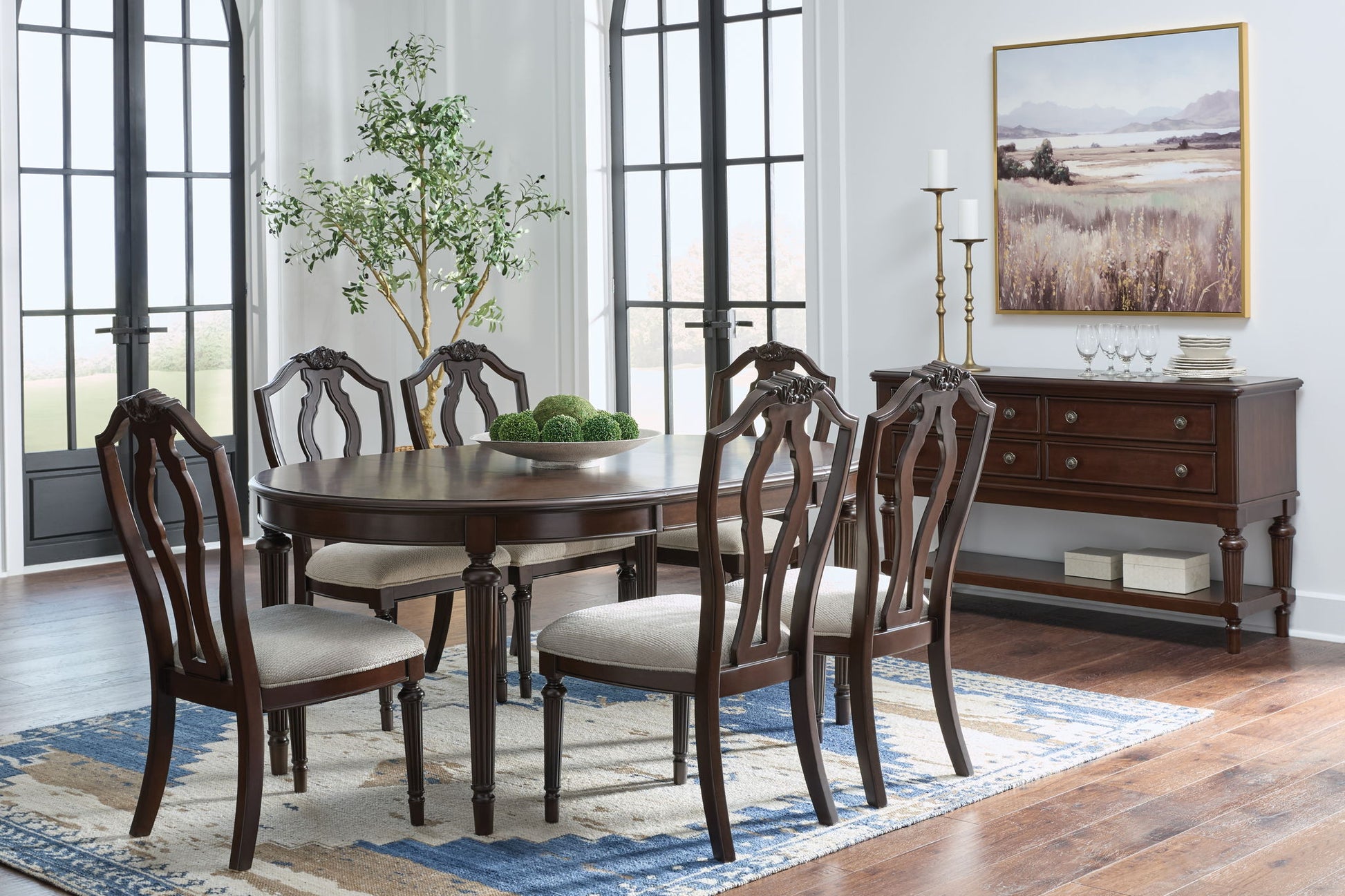 Lavinton - Brown - 8 Pc. - Dining Room Extension Table, 6 Side Chairs, Server - Hornell Furniture Outlet