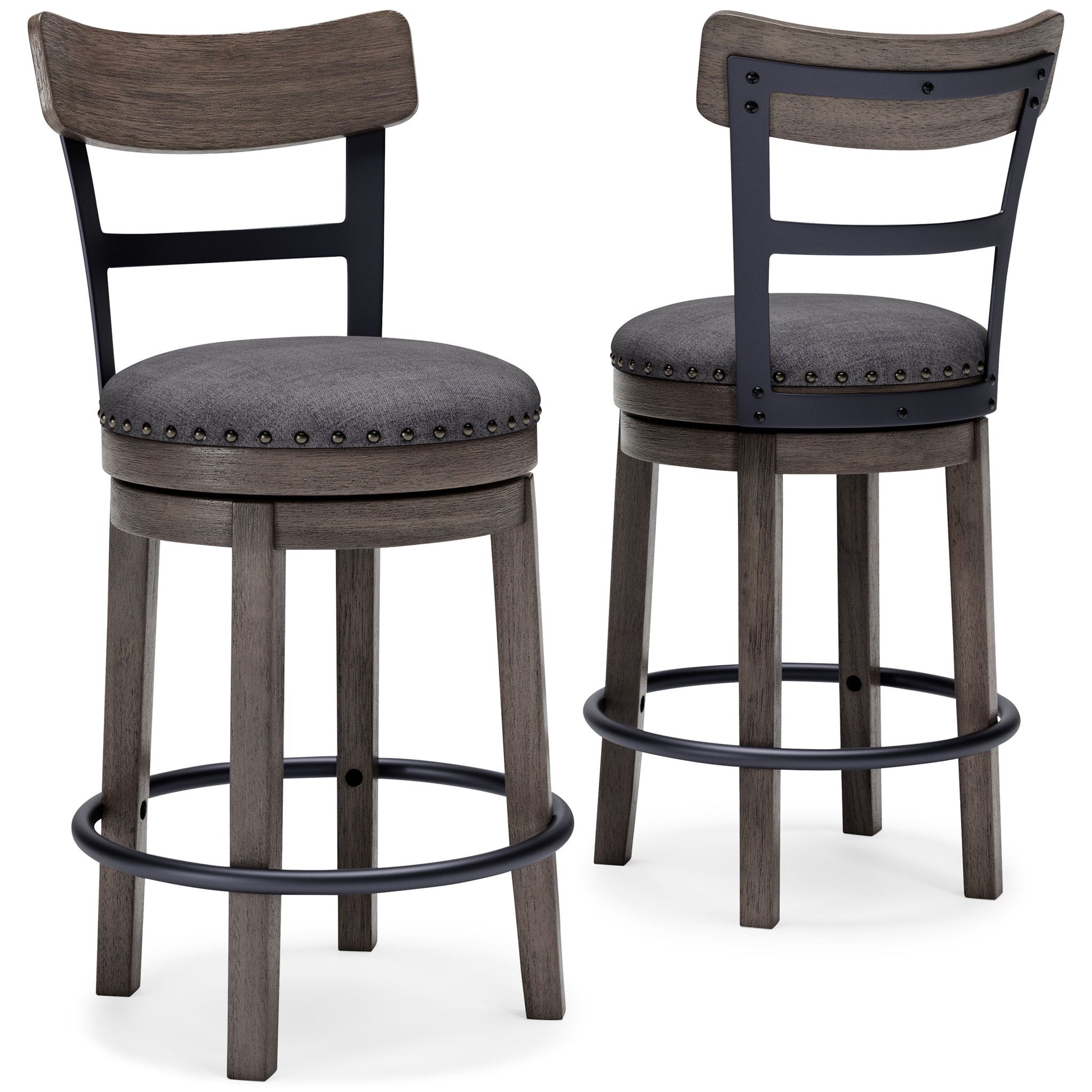 Caitbrook - Gray - UPH Swivel Barstool - Hornell Furniture Outlet