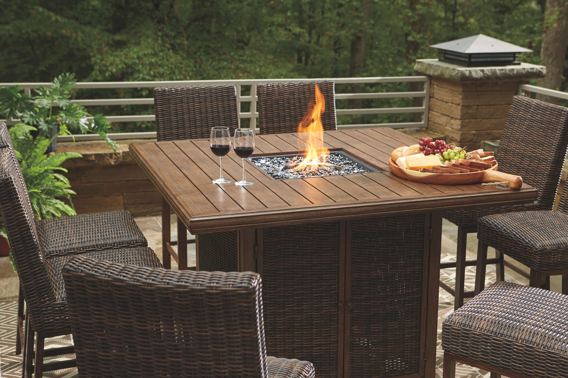 Paradise Trail - Medium Brown - Square Bar Table w/Fire Pit - Hornell Furniture Outlet