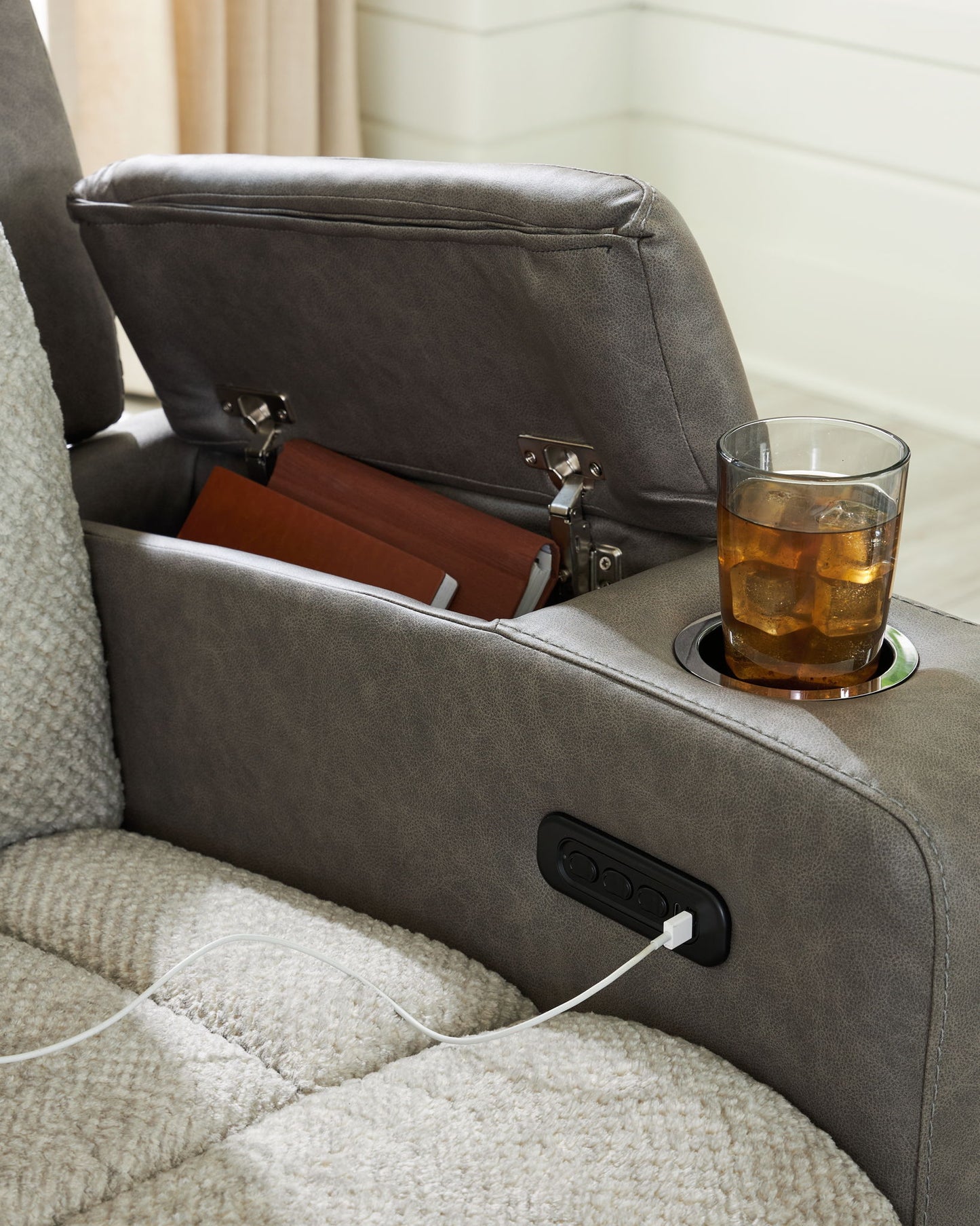 WhipLash - Sisal - Power Reclining Loveseat With Console / Adj Headrest - Hornell Furniture Outlet