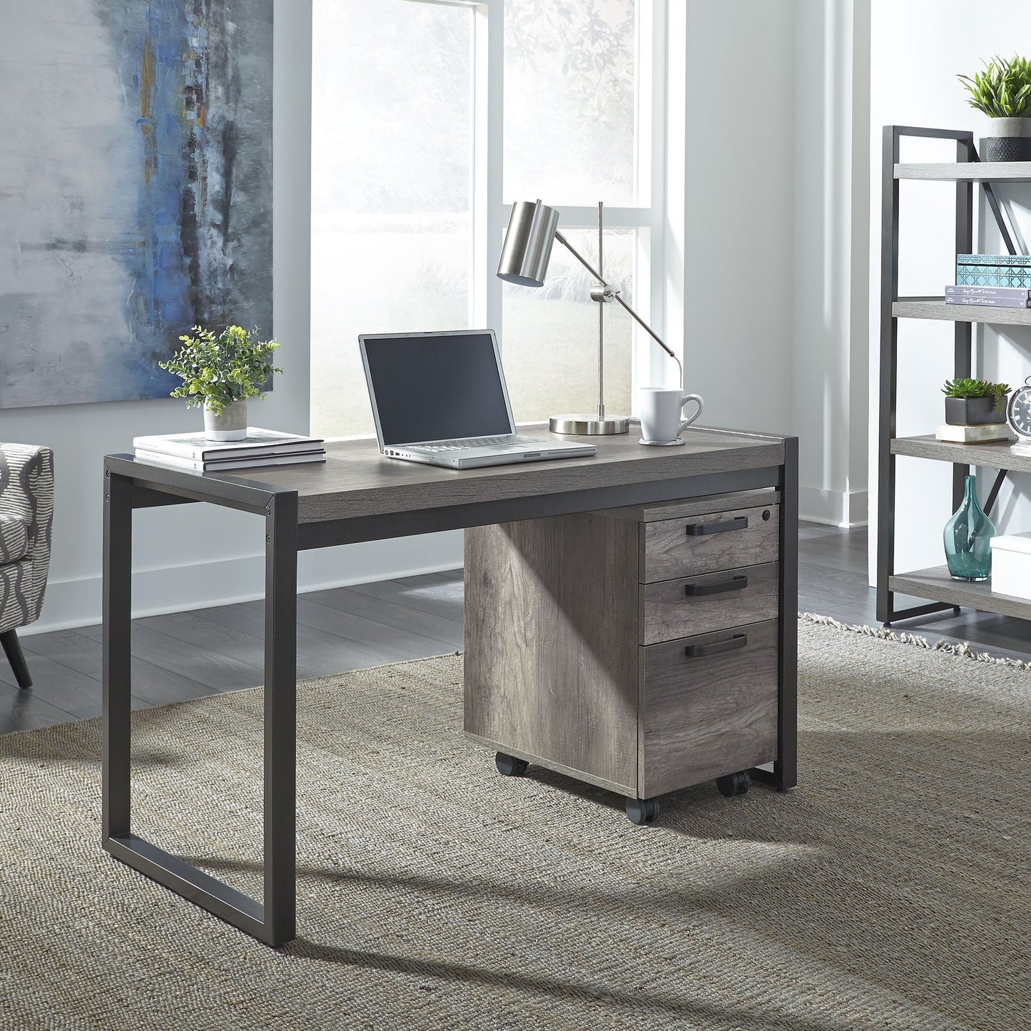 Tanners Creek - 2 Piece Home Office Desk Set - Dark Gray - Hornell Furniture Outlet